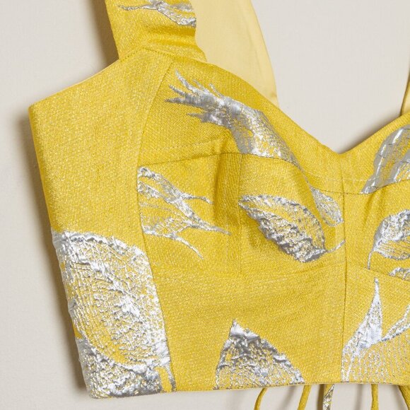 Mandi Line Jacquard Dress Lace Up Top Midi Skirt Set Embellished Yellow XS/S - Picture 8 of 15